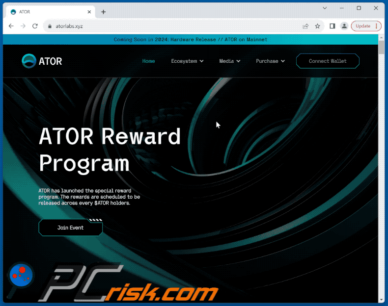 Appearance of ATOR Reward Program scam (GIF)