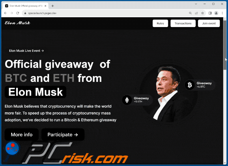 Appearance of Elon Musk Crypto Giveaway scam