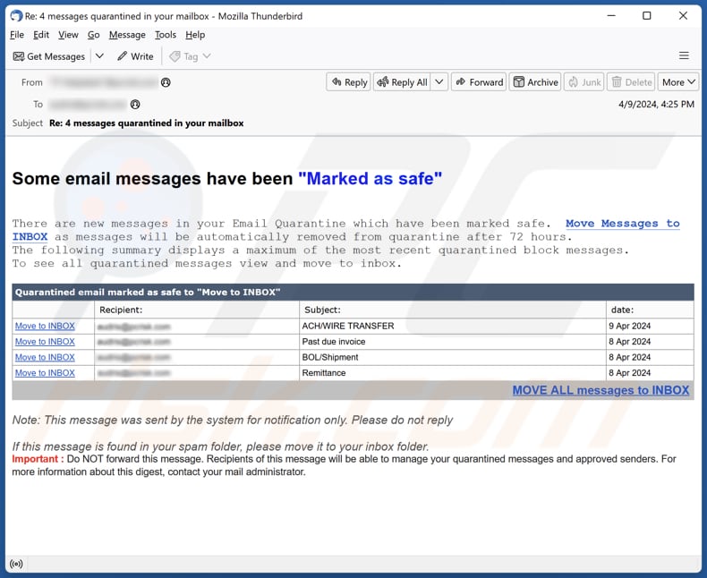Email Messages Marked As Safe email spam campaign