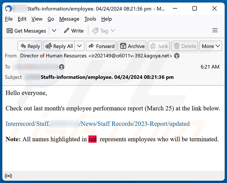 Employees Performance Report email scam (2024-04-25)