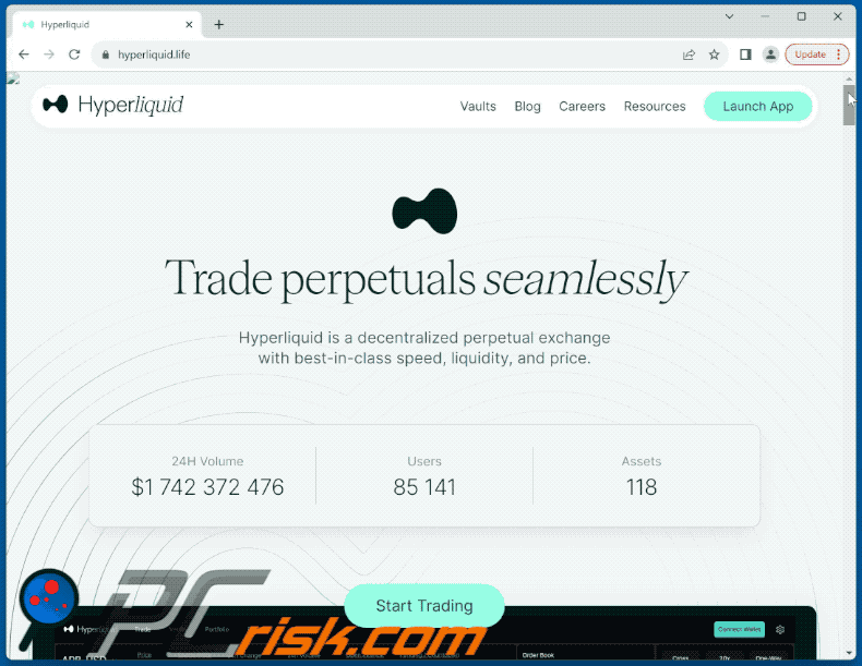 Appearance of fake Hyperliquid trading platform (GIF)