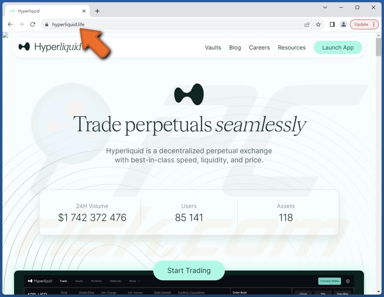 Fake Hyperliquid trading platform