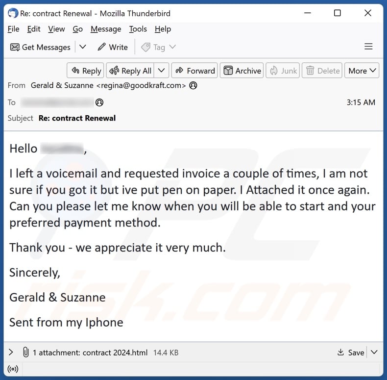 Invoice Request email spam campaign