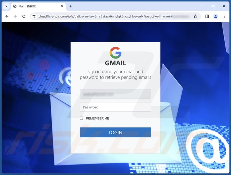 Lack Of Mailbox Bandwidth scam email promoted phishing site
