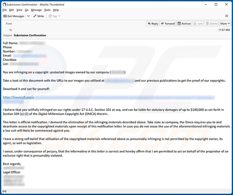 Spam email spreading Latrodectus malware (sample 1)
