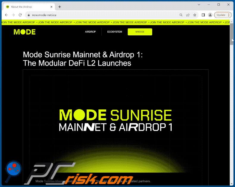 Appearance of Mode Sunrise Airdrop scam (GIF)