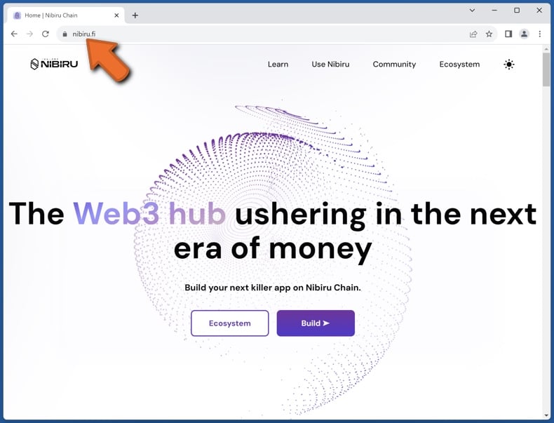 Appearance of the real Nibiru website (nibiru.fi)