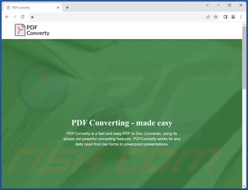 Website used to promote PDFConverty PUA
