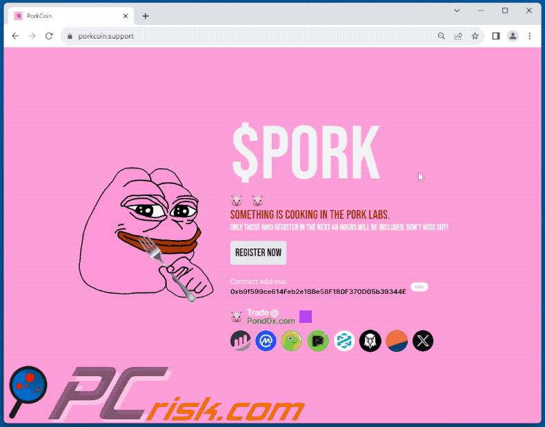 Appearance of PepeFork ($PORK) Registration scam