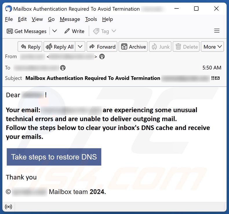 Restore Email DNS email spam campaign