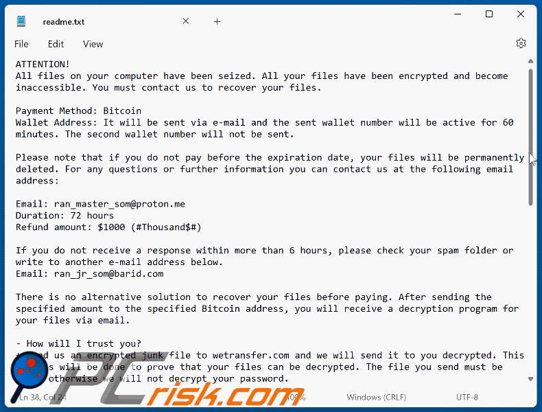 Shadow (Ran_jr_som) ransomware ransom note (readme.txt)