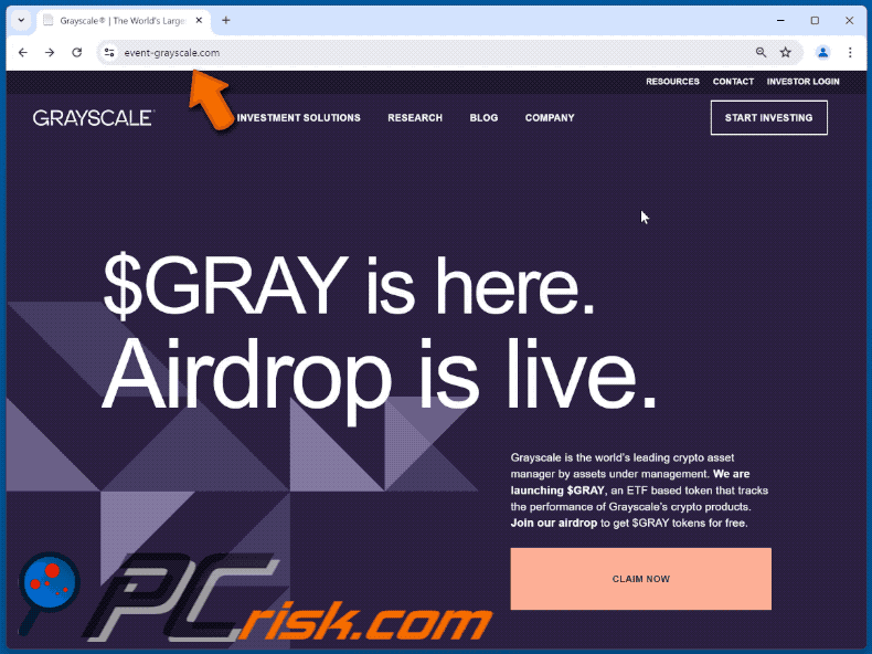 Appearance of Grayscale ($GRAY) Airdrop scam (GIF)