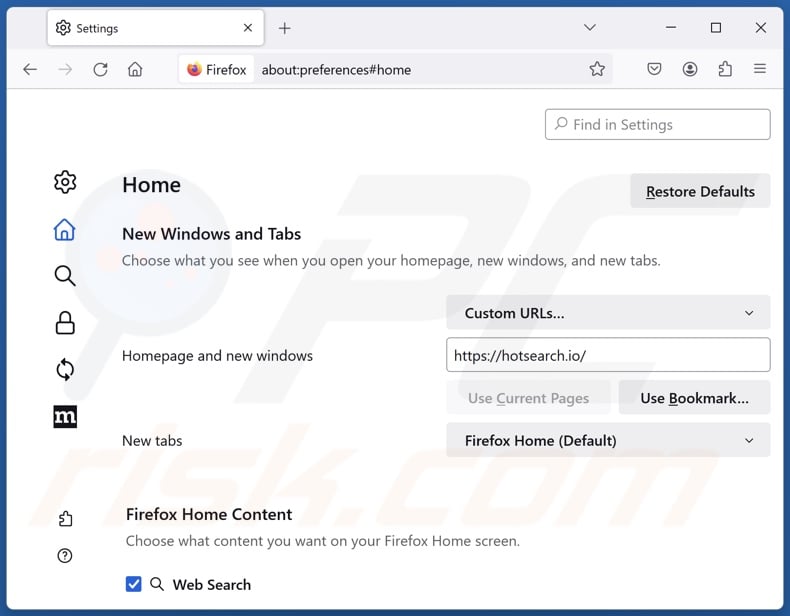 Removing hotsearch.io from Mozilla Firefox homepage