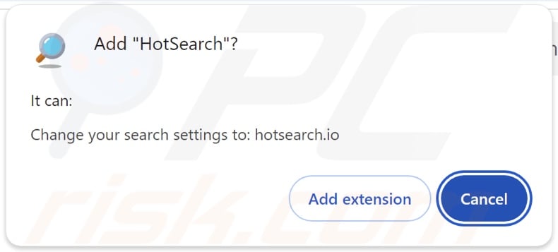 HotSearch browser hijacker asking for permissions
