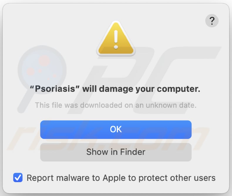 Psoriasis adware warning before installation