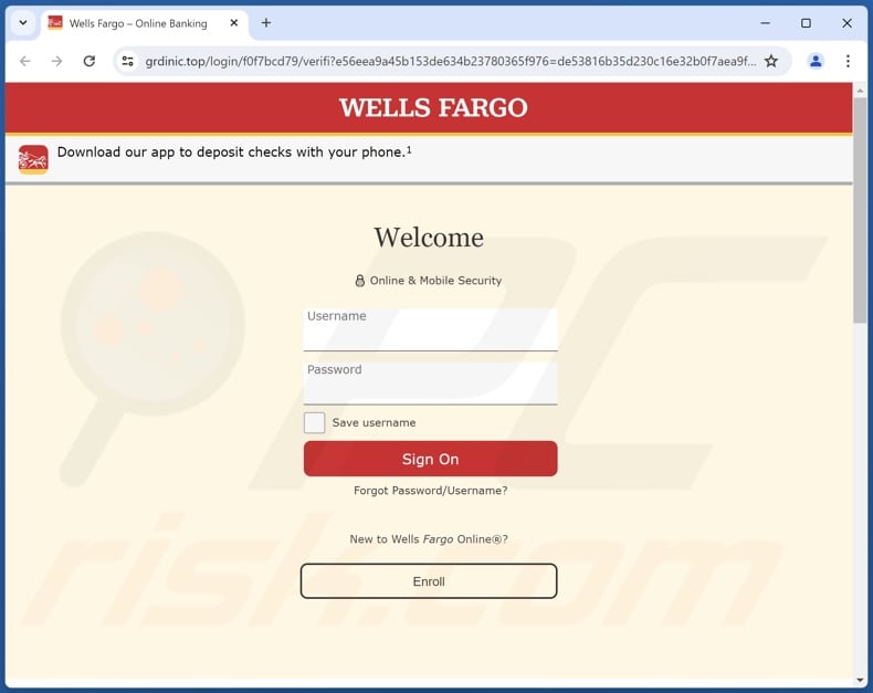 Wells Fargo - Account Verification Required scam email promoted phishing site