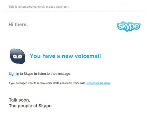 skype voice mail scam message