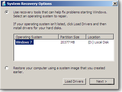 System Recovery Options screen