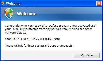 xp defender 2013 fake registration process