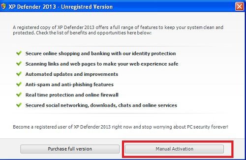 xp defender 2013 manual activation
