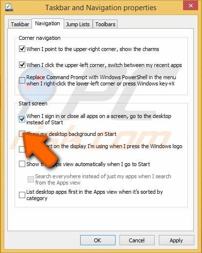 Checking the 'Show my desktop on Start' box