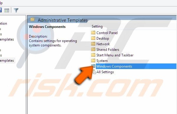 Clicking on Windows Components