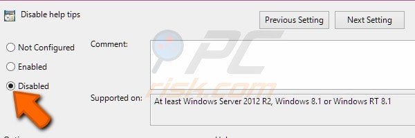 Disabling the help tips