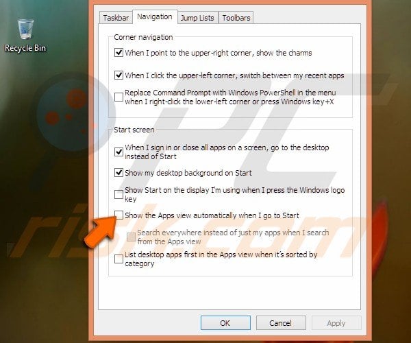 Start screen app list step 3
