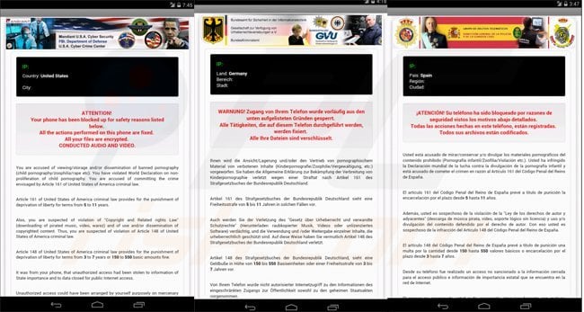 android ransomware targeting USA Germany and Spain