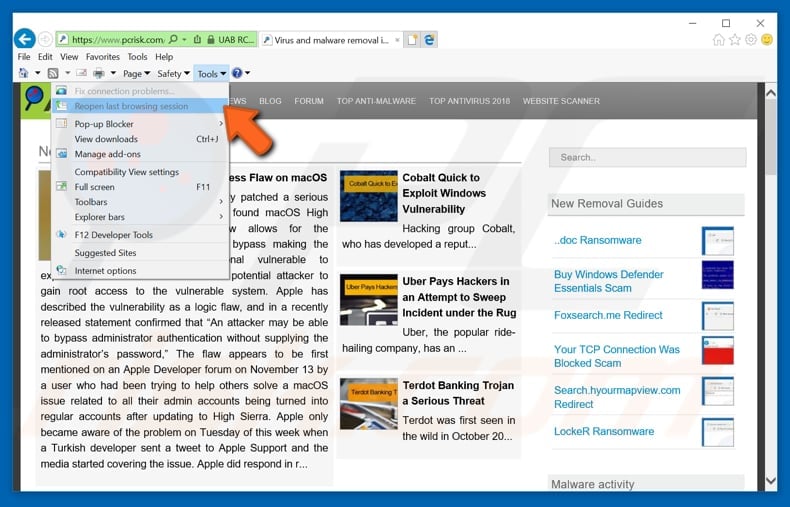 How to restore recently closed tabs in Internet Explorer step 6