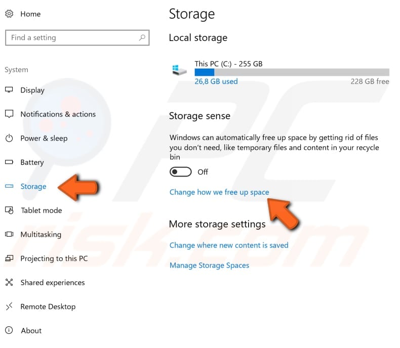 delete windows.old folder using storage sense feature step 2