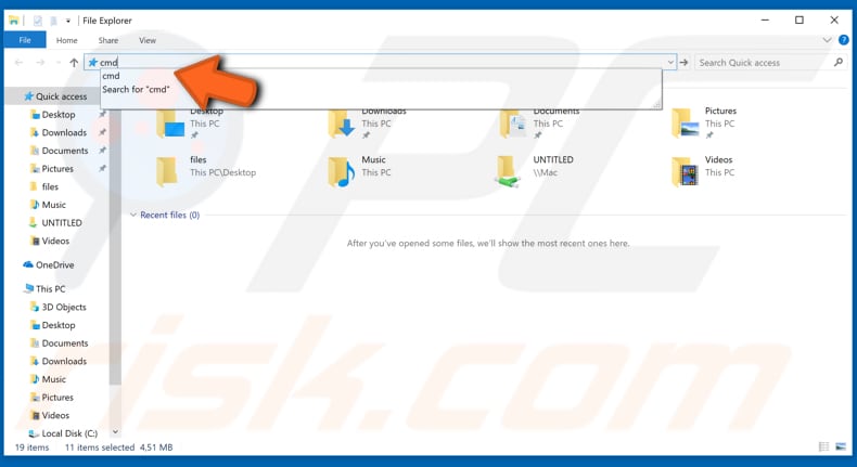 open command prompt from file explorer address bar step 1