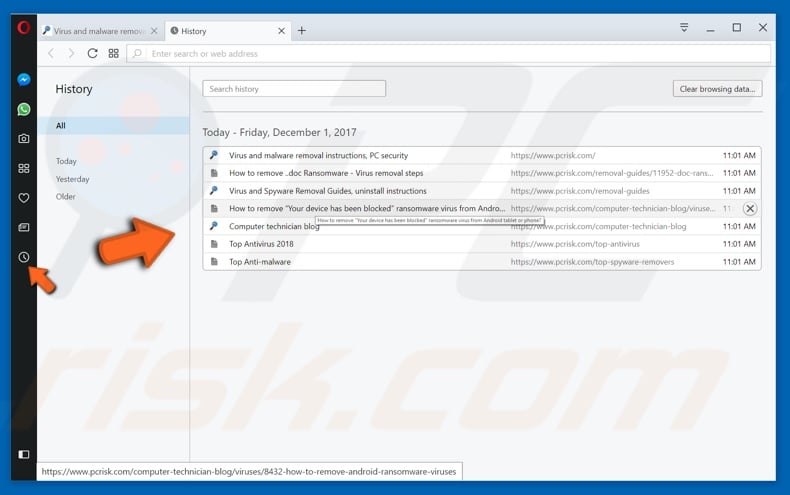 How to restore recently closed tabs in Opera step 4