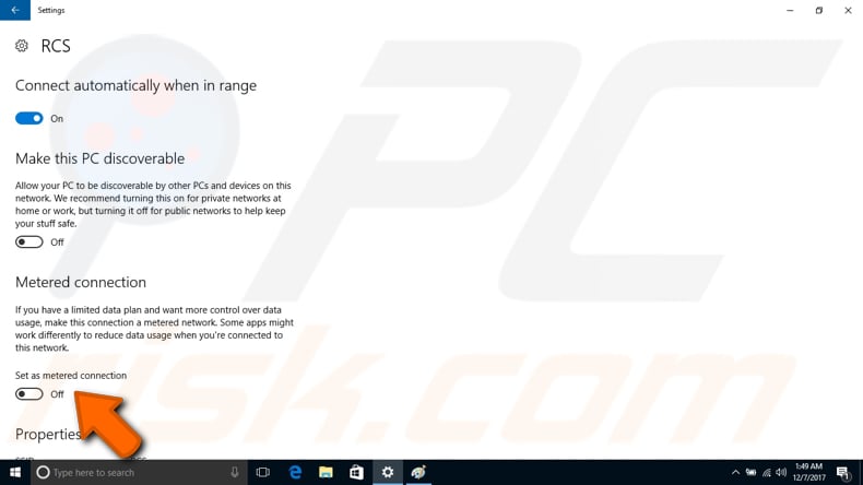 set wi-fi connection as metered step 4