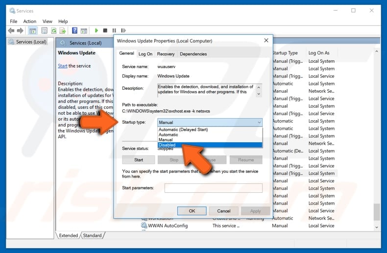 stopping windows update service step 3