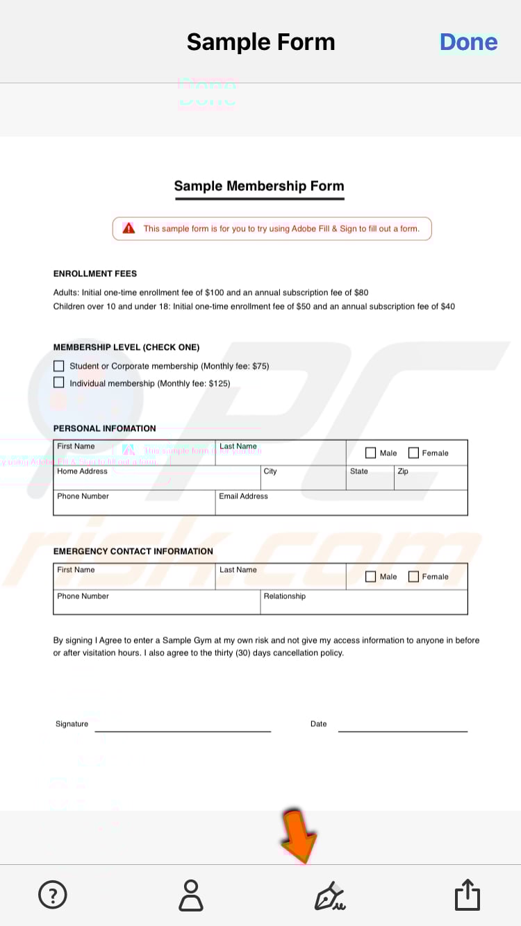 sign documents electronically on iPad or iPhone using Adobe Fill Sign step 2