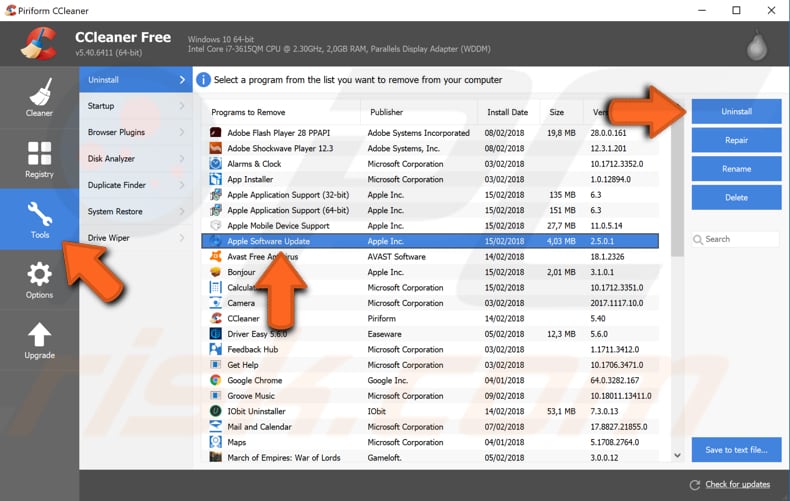 uninstall apple software update