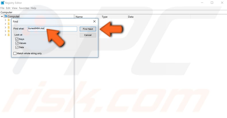 delete iTunes keys using registry editor step 3