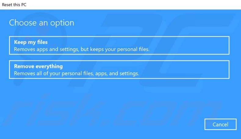 reset your windows step 2