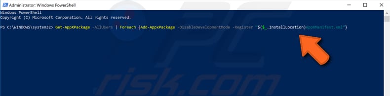 re-register microsoft edge using powershell step 2