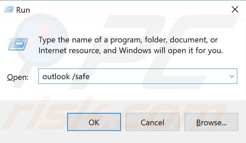 start microsoft outlook in safe mode step 1