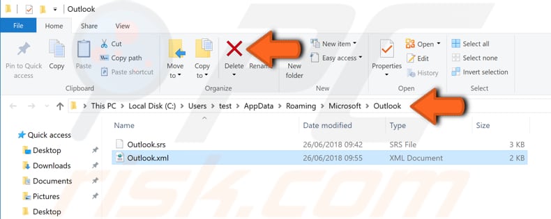 delete outlook.xml file step 2
