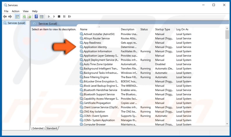 check application identity service status step 3