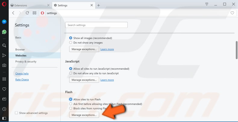 enable adobe flash player in opera step 3