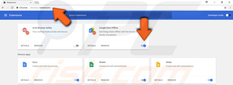 disable extensions step 1