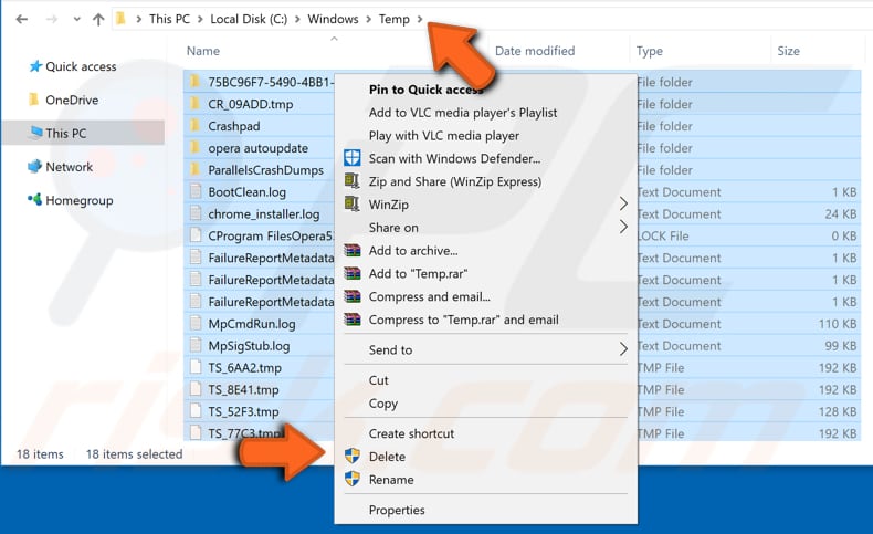 delete temporary files step 3