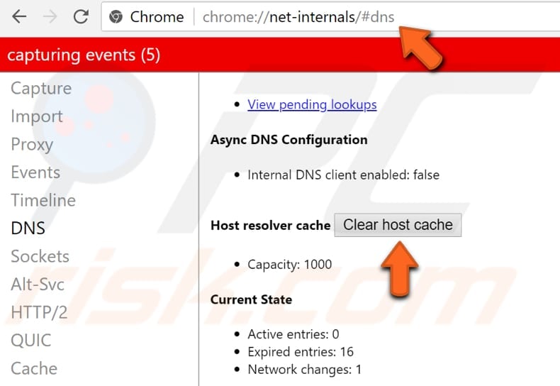 clear chrome host cache 