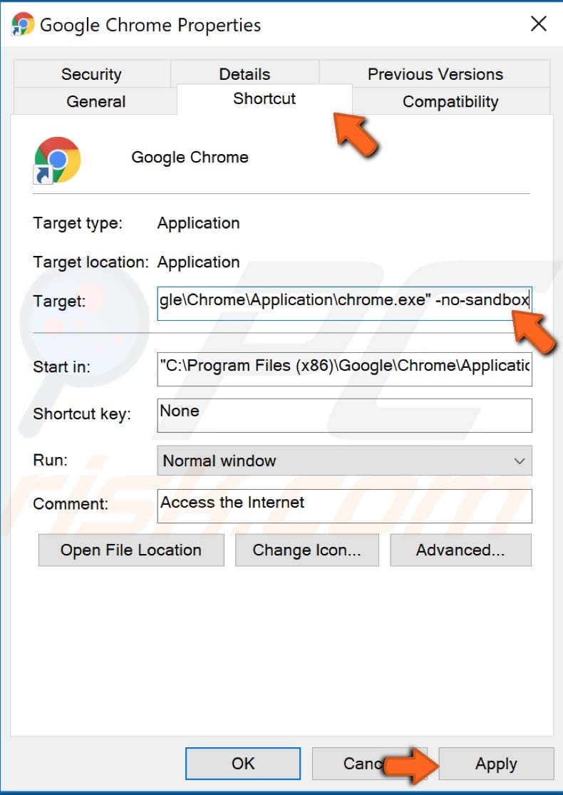 add no sandbox parameter