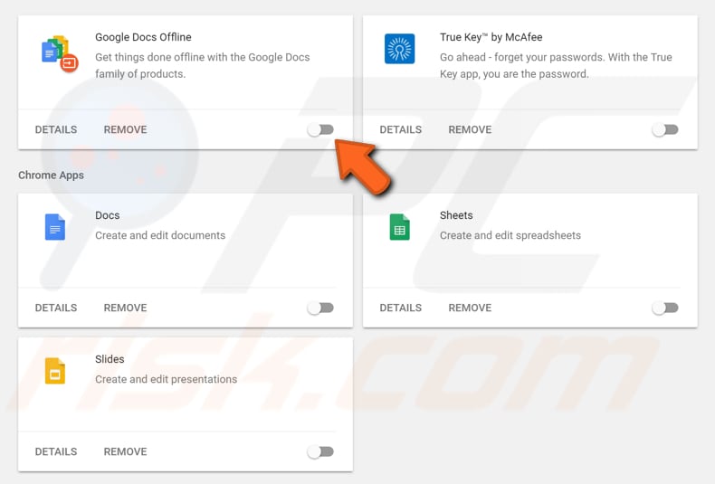 disable extensions step 2