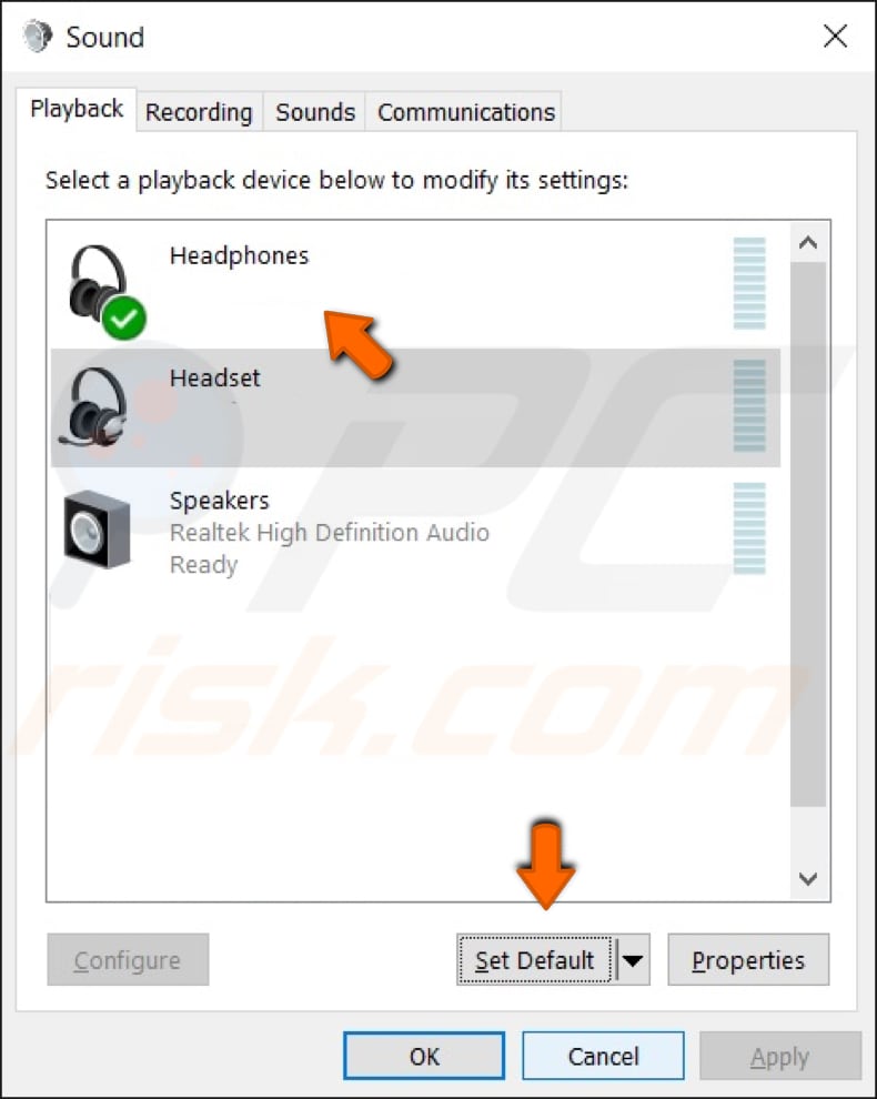 set your headphones as a default device step 2
